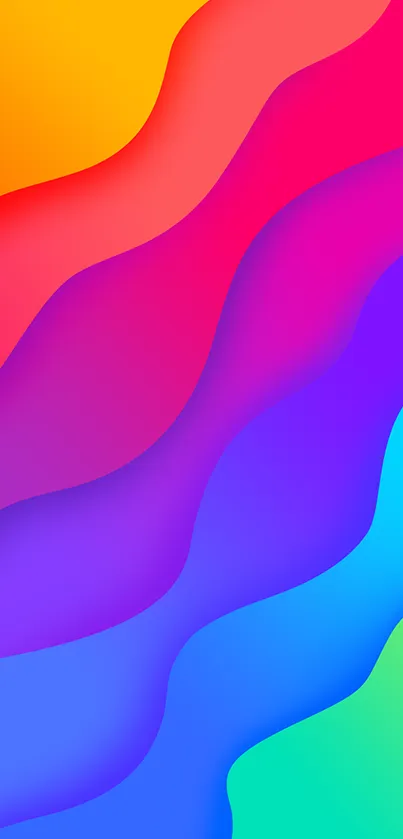 Vibrant gradient wallpaper with colorful flowing wave patterns.