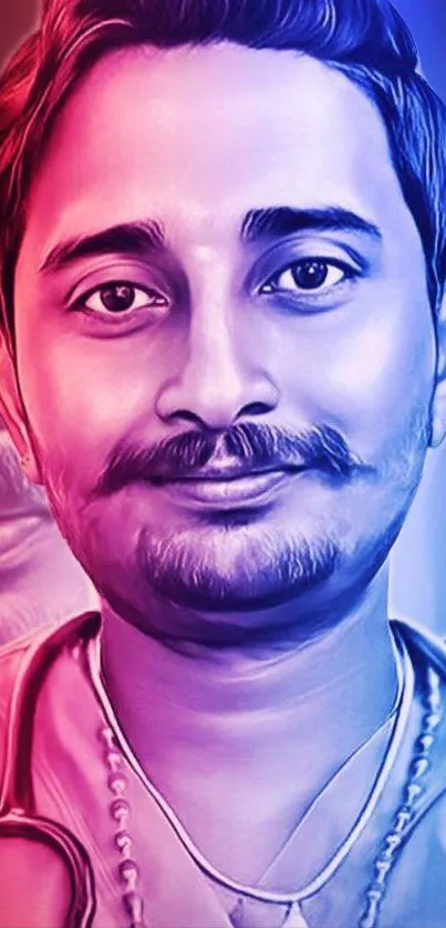 Colorful gradient portrait of a young man in purple tones.