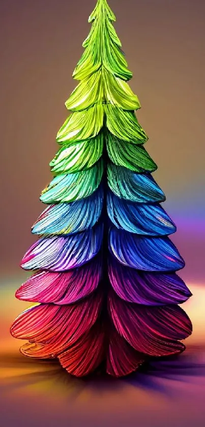 Vibrant colorful gradient tree on a mobile wallpaper.