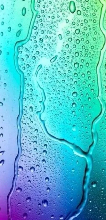 Mobile wallpaper with vibrant gradient and water droplets.