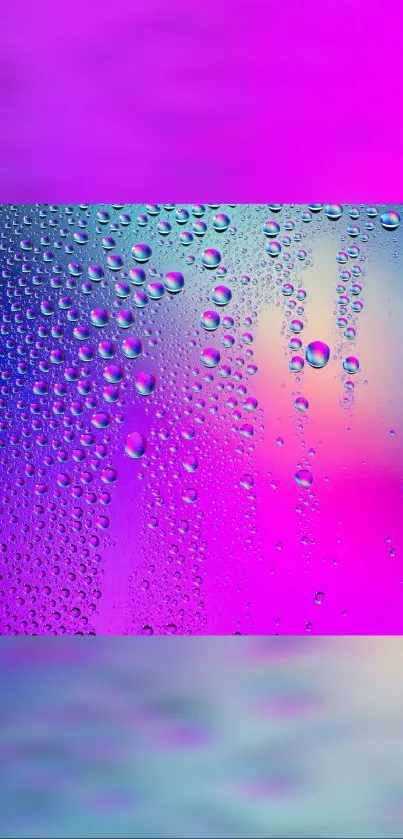 Vibrant purple and blue gradient with water droplets on glass.