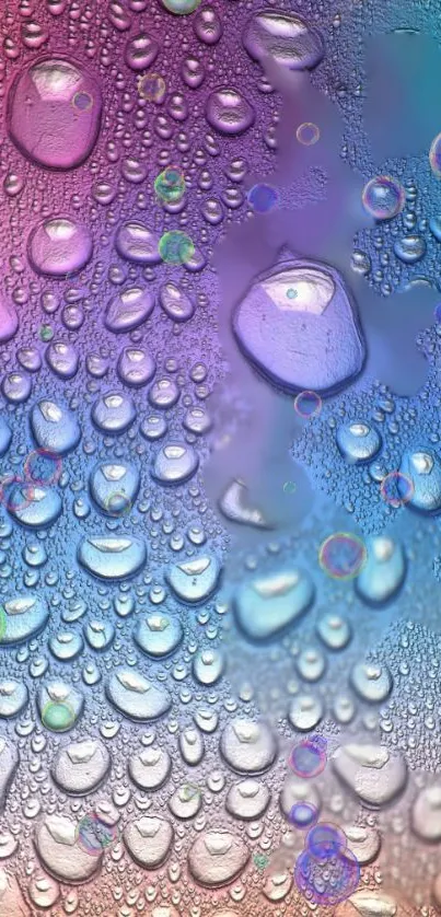 Colorful gradient wallpaper with water droplets and bubbles, creating a vibrant visual.