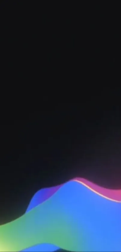 Colorful gradient waves on a dark mobile wallpaper.