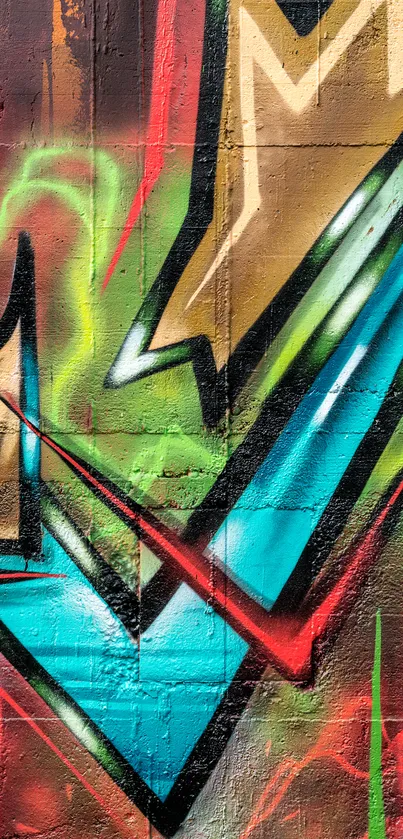 Vibrant graffiti wallpaper with bold, colorful abstract shapes.