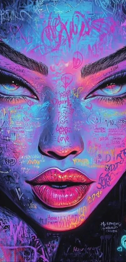 Colorful graffiti art of a face with vibrant details.