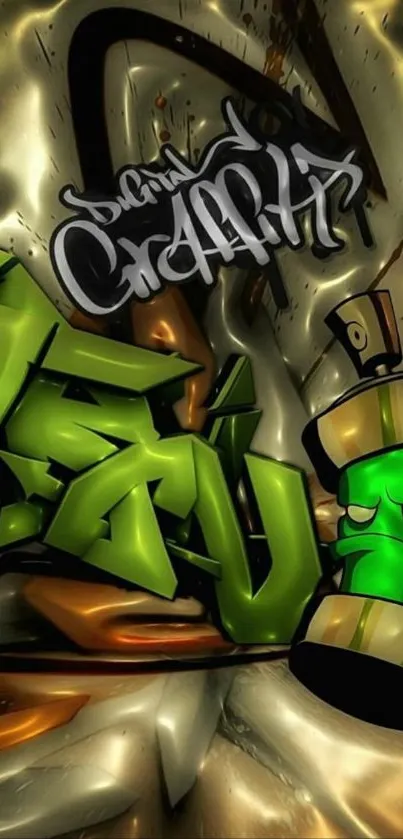 Colorful graffiti art with green elements.