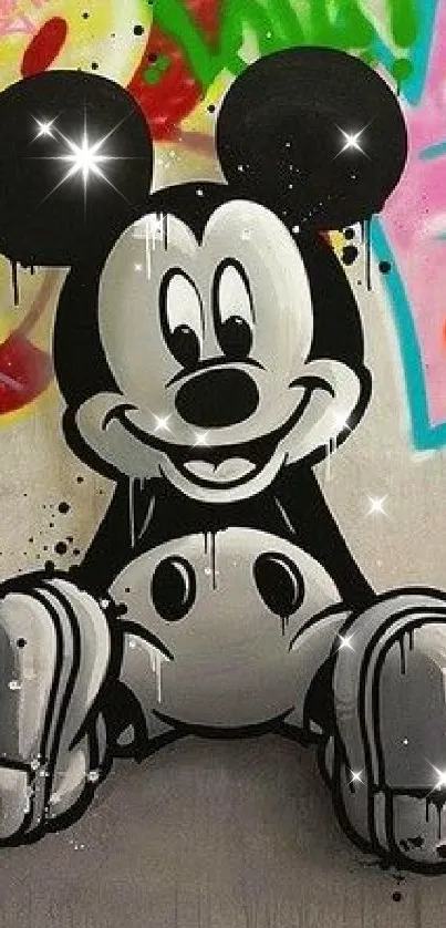 Graffiti art wallpaper with cartoon character sketch.