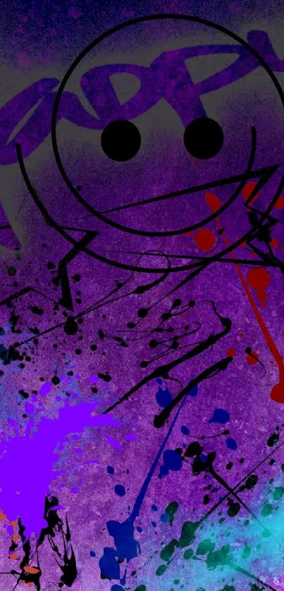 Vibrant purple graffiti art wallpaper with dynamic color splashes.