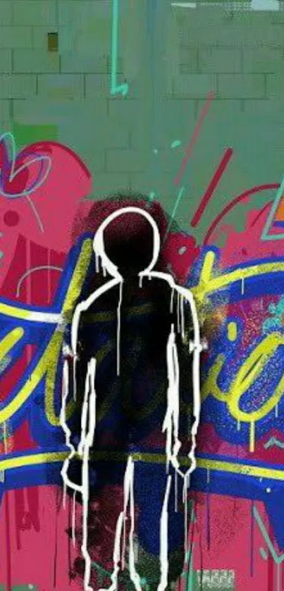 Colorful silhouette on graffiti wall wallpaper.