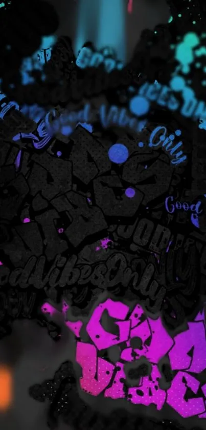 Colorful graffiti wallpaper with vibrant blue, purple, and pink accents.