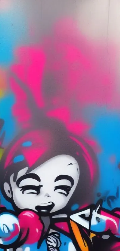Vibrant graffiti art with colorful characters and abstract designs.