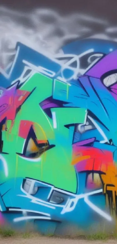 Vibrant graffiti art mural with colorful abstract shapes and designs.