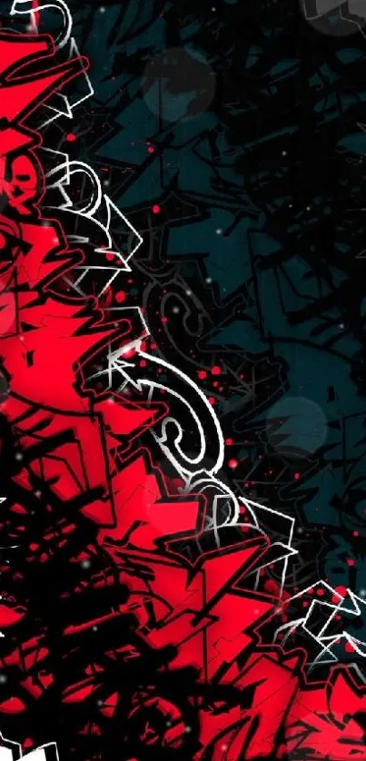 Vibrant graffiti wallpaper with red, black, and artistic patterns.