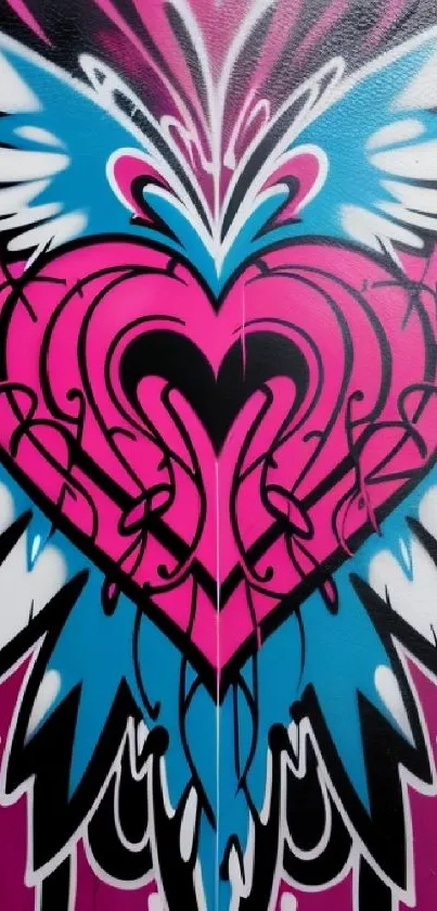 Vibrant graffiti heart design on street wall art.