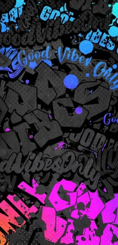 Colorful graffiti wallpaper with bold text and vibrant accents.