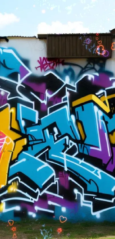 Vibrant graffiti art wall with bold colors and creative designs.