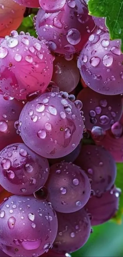 Close-up of dewy purple grapes with vibrant colors.