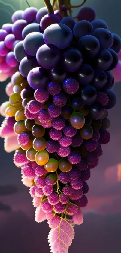 Bright and colorful grapes with a lightning backdrop.