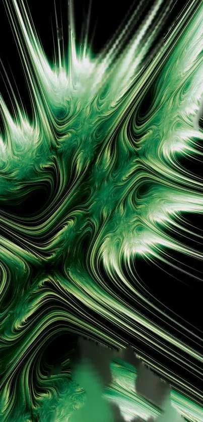 Green abstract wallpaper with elegant swirling patterns on a dark background.