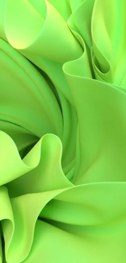 Vibrant green abstract mobile wallpaper with artistic folds.