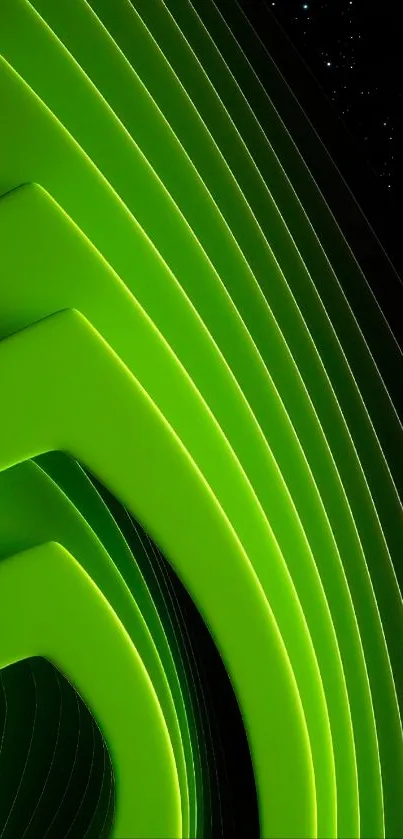 Vibrant green abstract lines on a dark background.