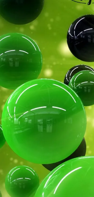 Vibrant green spheres on abstract backdrop.