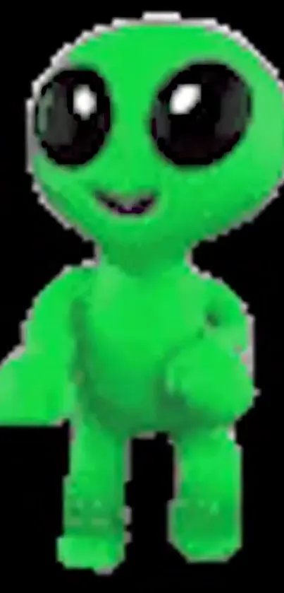 Vibrant green alien character on black background.