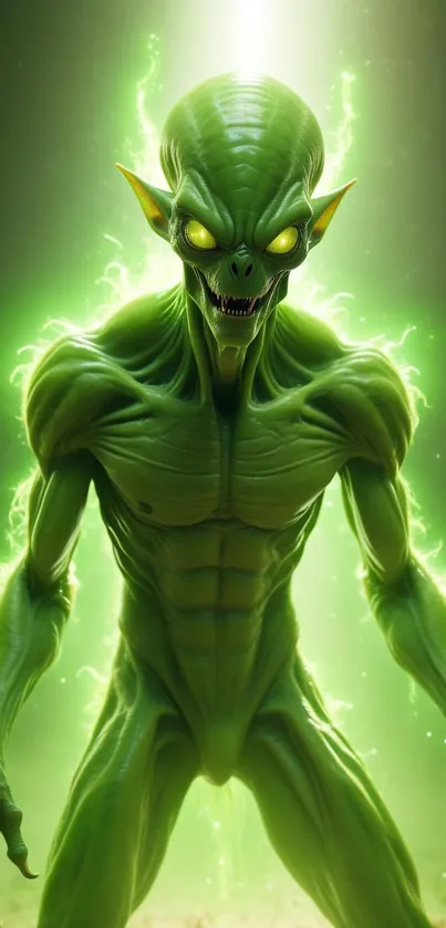 Electric green alien creature with glowing aura.