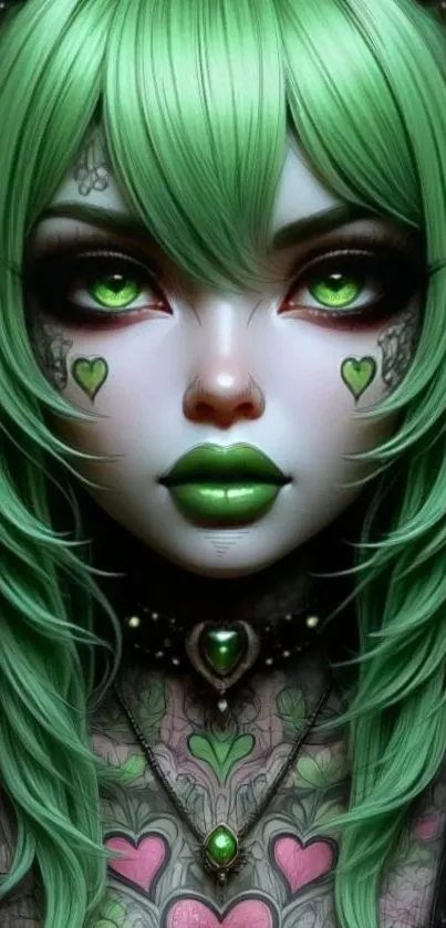 Mystical anime character with green hair and vibrant details.