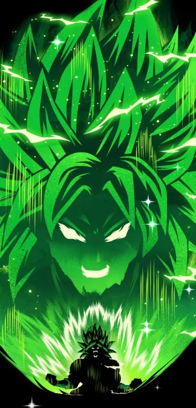 Vibrant green anime wallpaper with dynamic energy and character design.