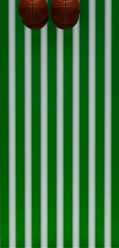 Green striped wallpaper with basketball accents.
