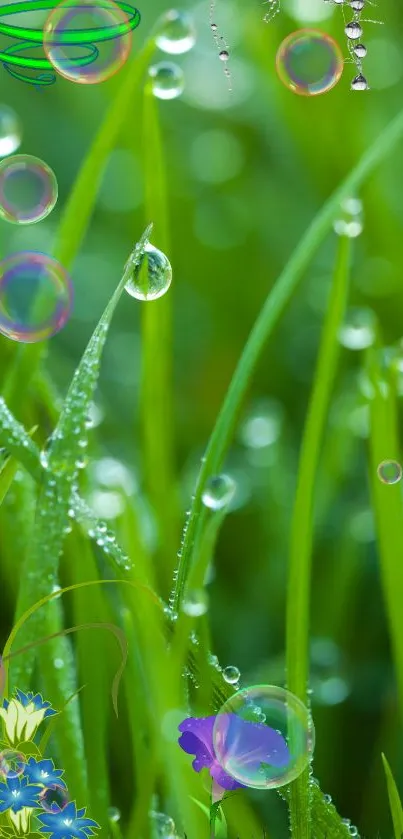 Vibrant wallpaper of green grass with bubbles.