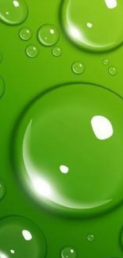 Vibrant green mobile wallpaper with glossy bubbles.