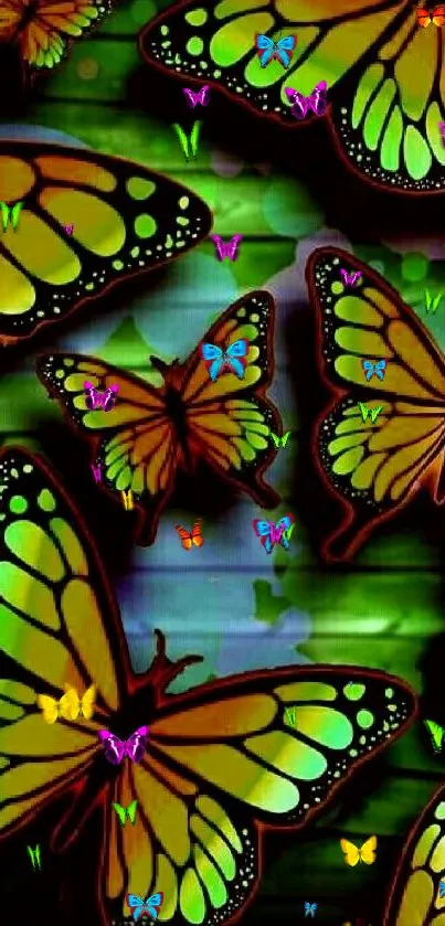 Vibrant green butterfly pattern wallpaper for mobile.