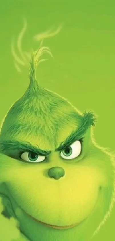 Playful green cartoon character wallpaper for mobile phones.