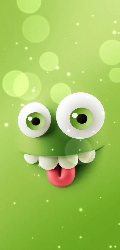 Vibrant green cartoon face wallpaper with playful expression.