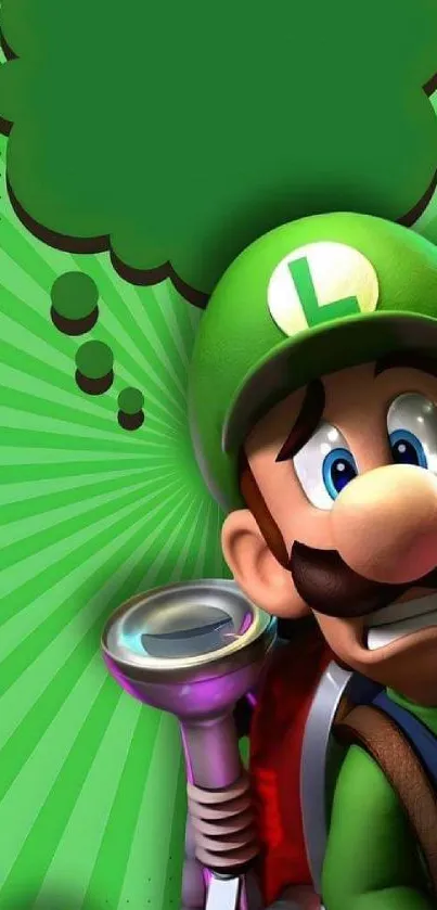 Animated character with green theme background for mobile.