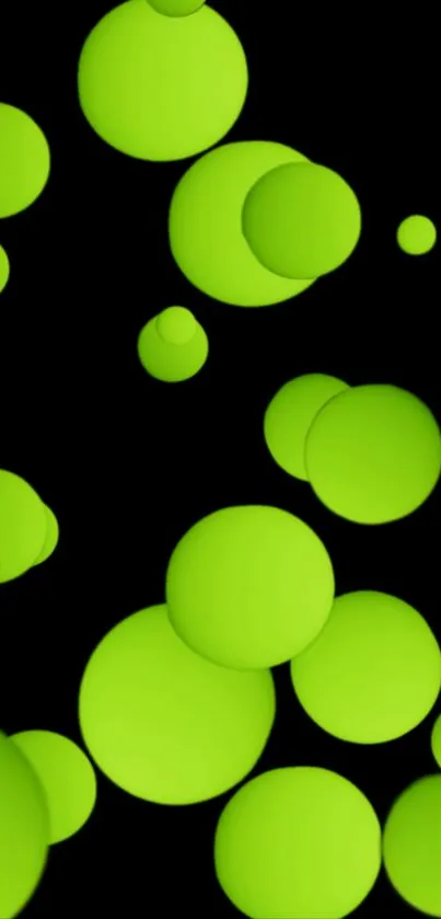 Mobile wallpaper with vibrant green spheres on a dark background.