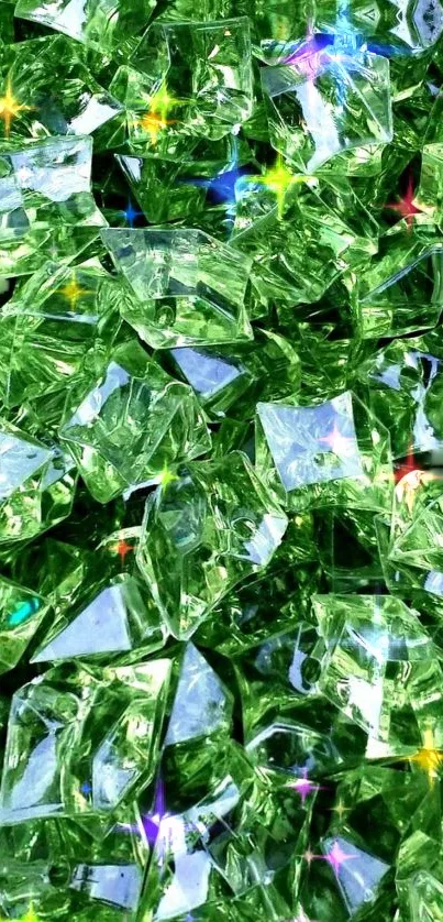 Vibrant green crystal wallpaper with sparkling gems.