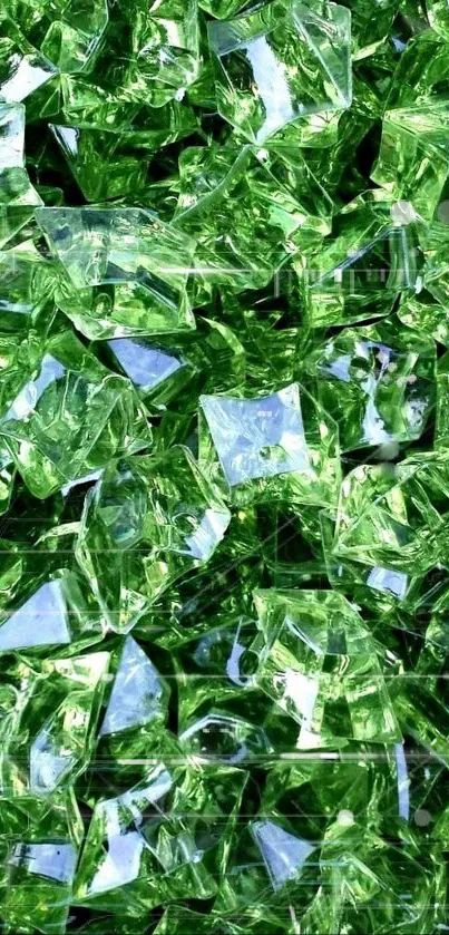 Vibrant green geometric crystal shapes wallpaper for mobile phones.