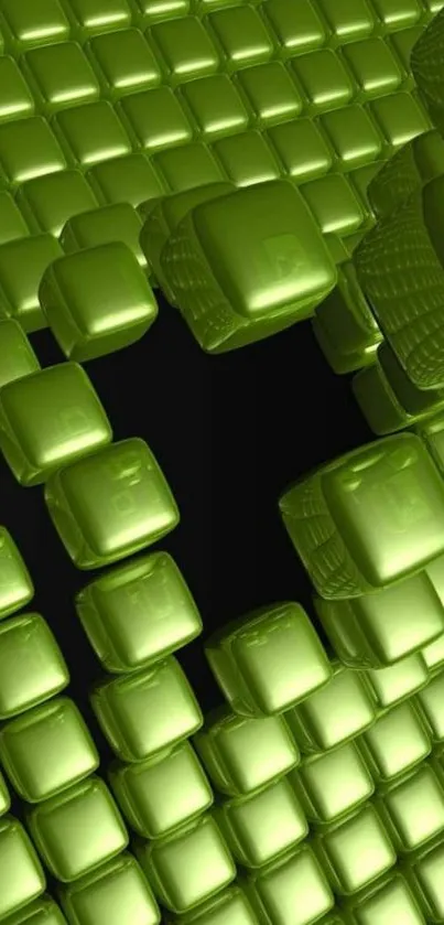 Vibrant green 3D cubes geometric design mobile wallpaper.