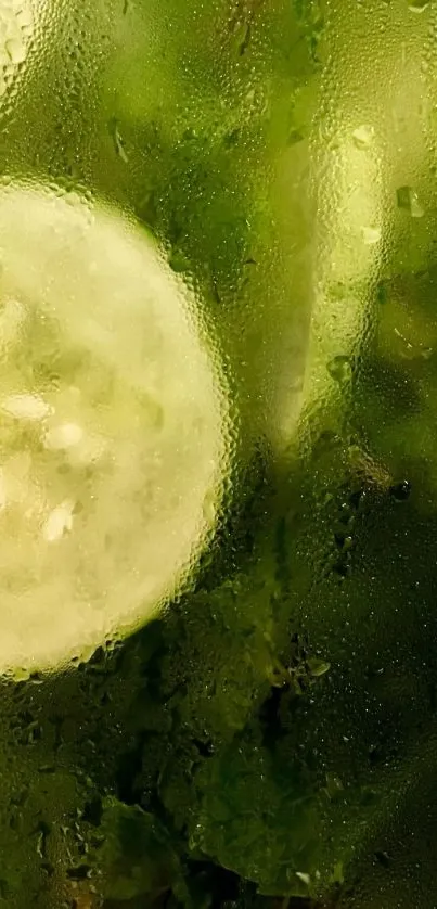 Green cucumber slice with condensation effect.