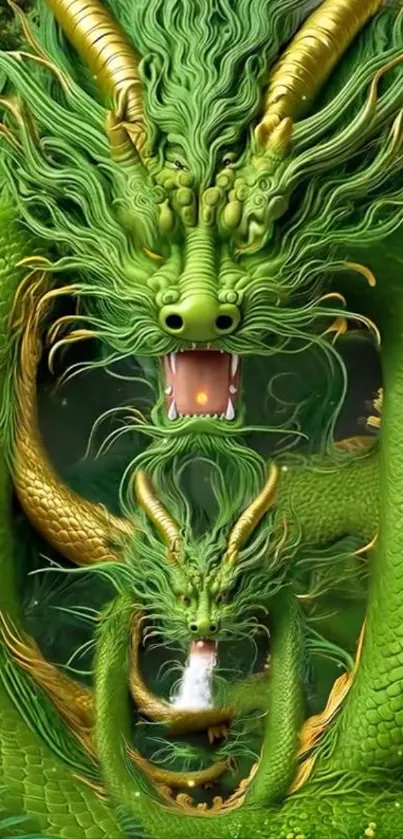 Vibrant green dragon illustration with sharp details and mystical themes.