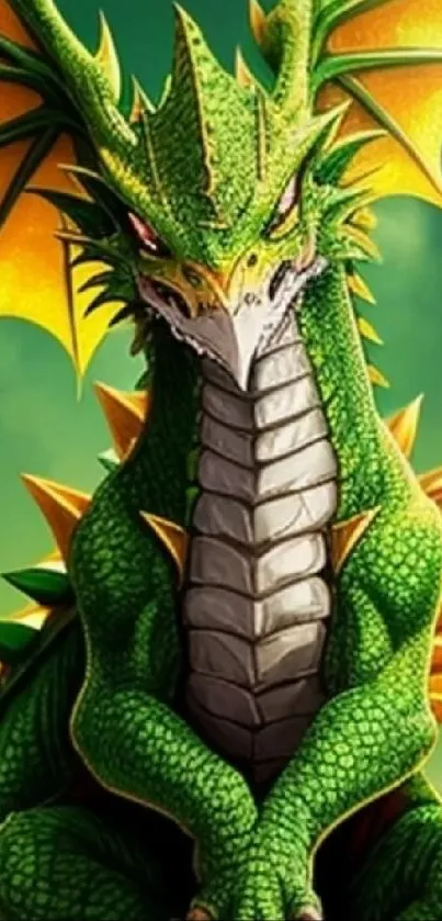 Vibrant green dragon with wings, perfect for mobile wallpaper.