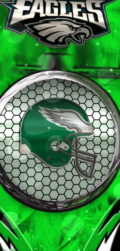 Eagles-themed wallpaper with a green helmet design and honeycomb pattern.