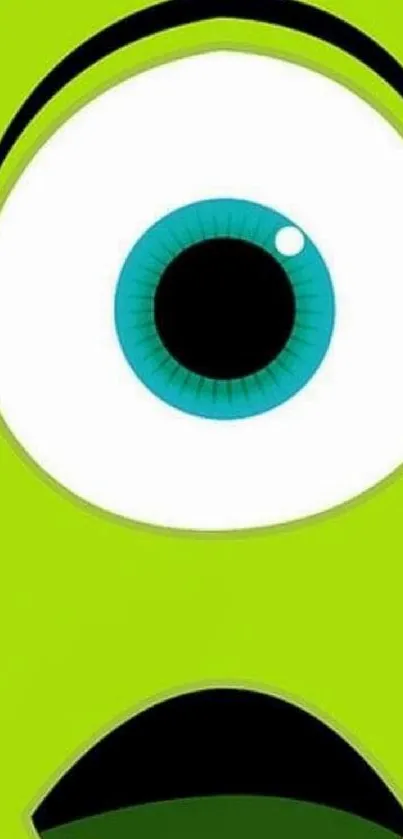 Vibrant green wallpaper with a large blue eye design.