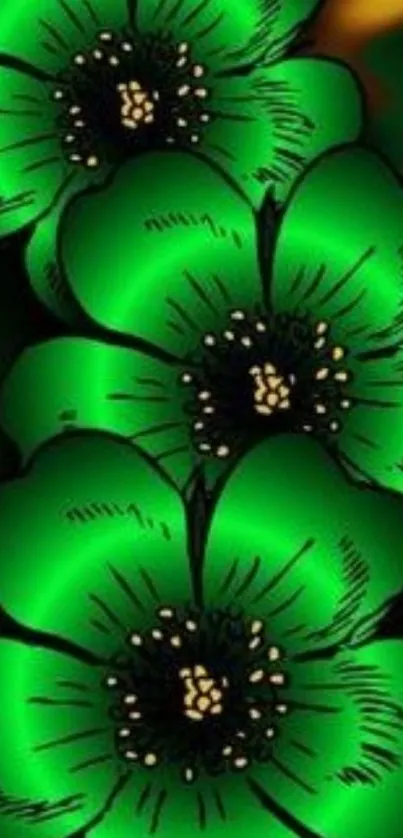 Vibrant green floral wallpaper with artistic flower design.