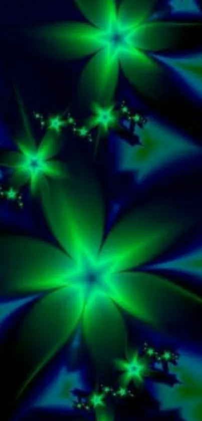 Green fractal art wallpaper with glowing star patterns.