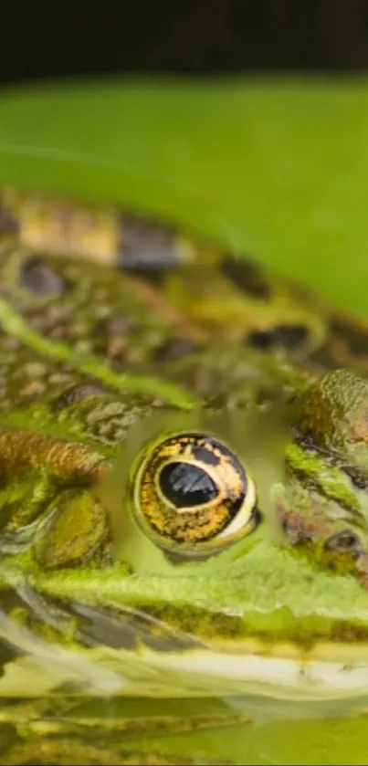 Close-up of a vibrant green frog on a leaf.