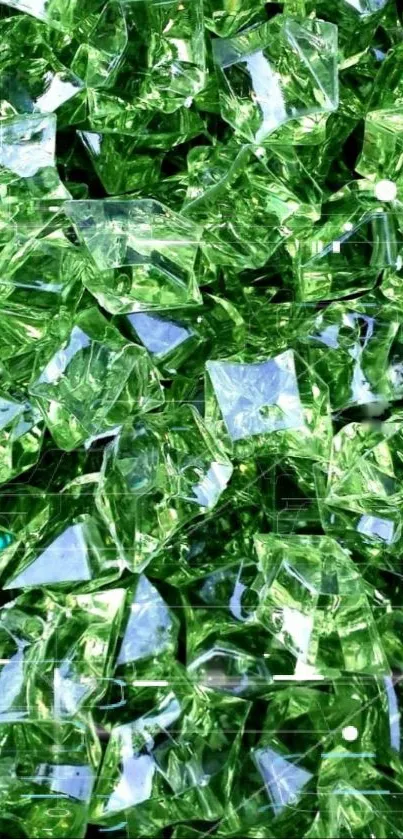 Vibrant green gemstone wallpaper with sparkling crystals in a pattern.